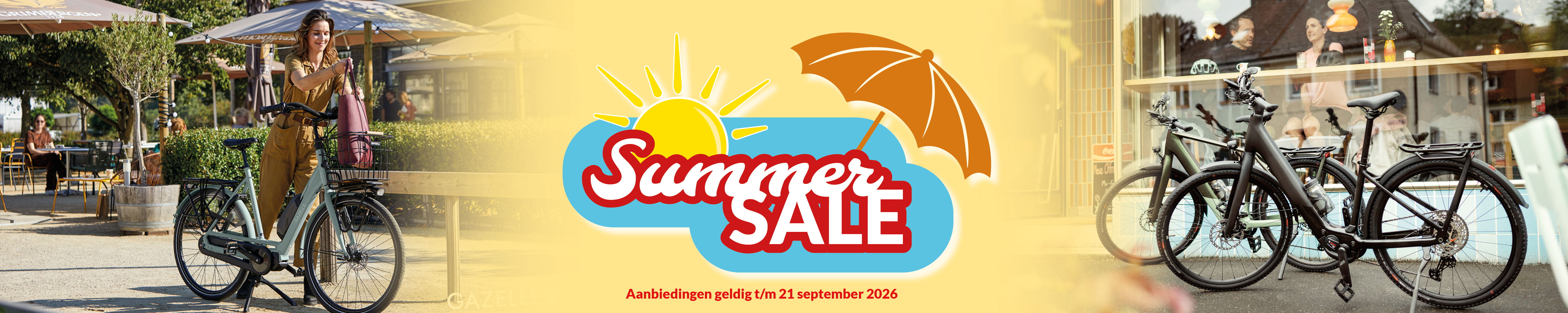 summer sale, hoge kortingen op fietsen, stadsfietsen en e-bikes